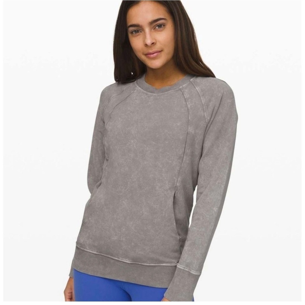 Lululemon Scuba Crewneck Pullover Washed Grey Acid Wash Sweatshirt Size 6 W3CT3S